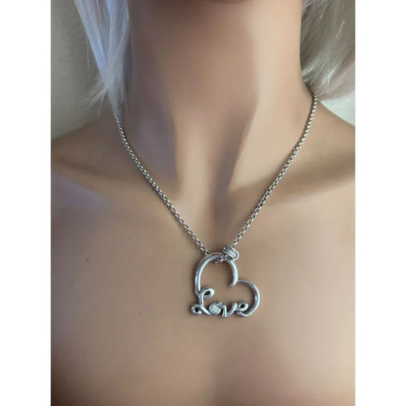 Brighton Silver Colored Tone Love Heart Chain Necklace with Crystals - Picture 1 of 5